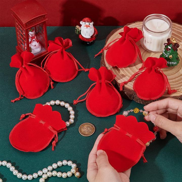 30 Pcs Red Velvet Drawstring Jewelry Pouches