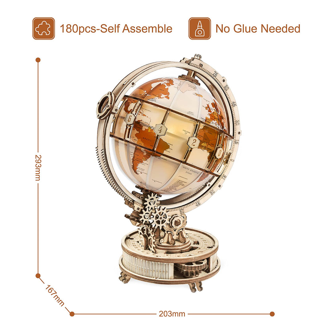 ROKR 3D Wooden Puzzles Luminous Globe 3D Wooden Model Kits to Build for Adults