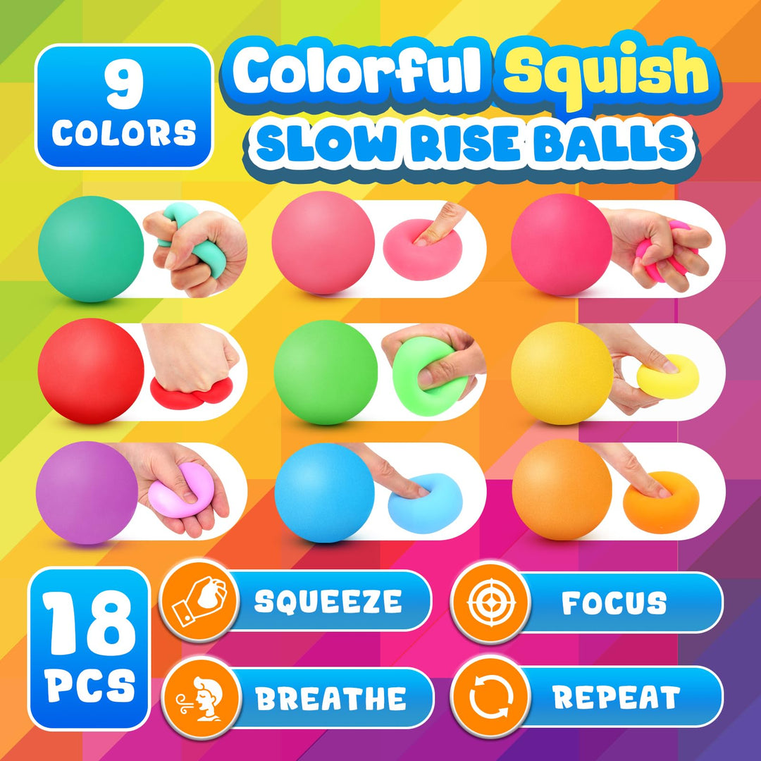 Squishy Stress Balls Fidget Toys: 18 Pack Classroom Prizes, Christmas Stocking Fillers Gifts