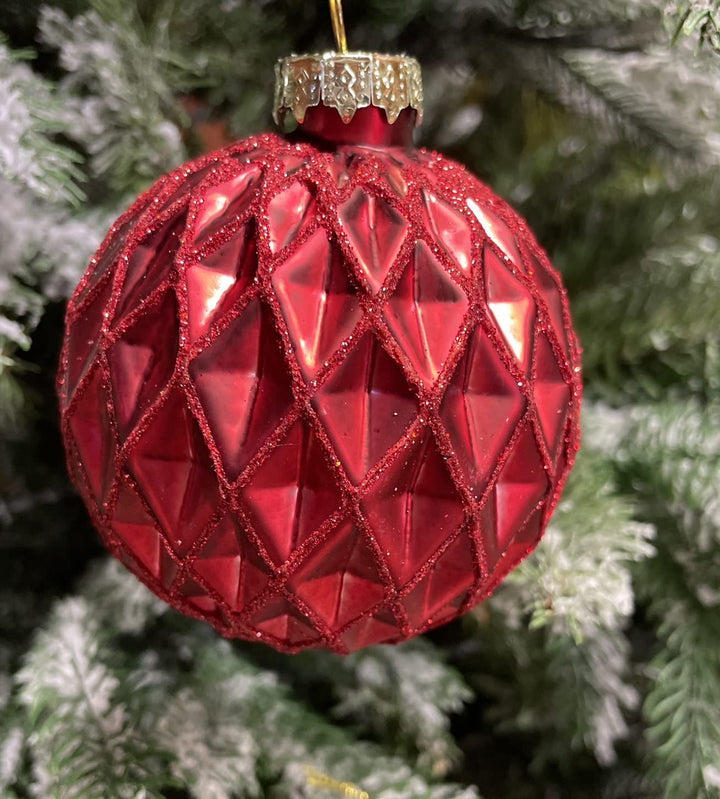 Set of 12 Luxury Red Glass Christmas Baubles