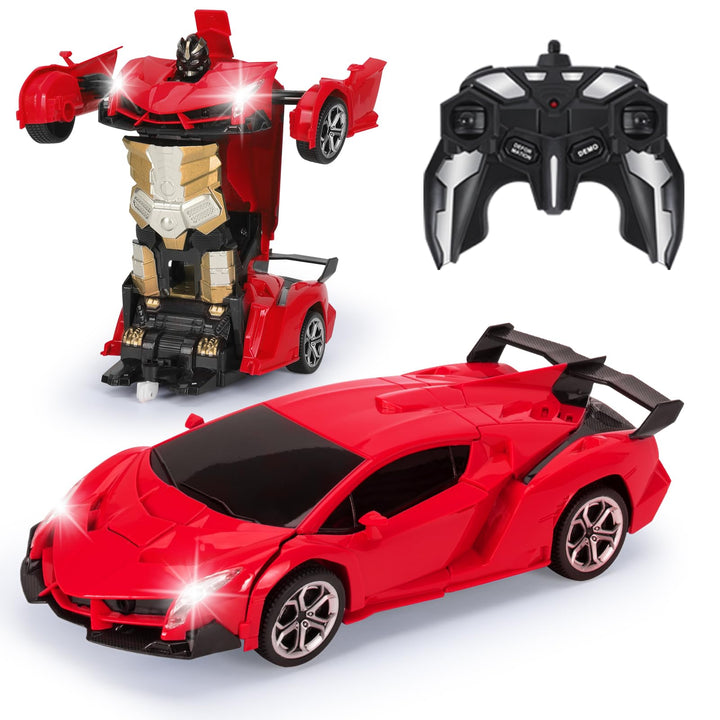 Yellcetoy Transform Toys Remote Control Car, RC Robot Car with Hand Gesture Sening LED Light Music & Sound Effect, 2.4Ghz Transforming Car with Batteries, Gifts for Kids Boys Age 3-10 Red