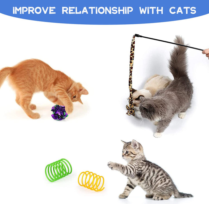 20 Pcs Cat Toys for Indoor Kitten, Collapsible Tunnel, Interactive Feather Wand Ball Spring Mice Toy for Puppy Kitty