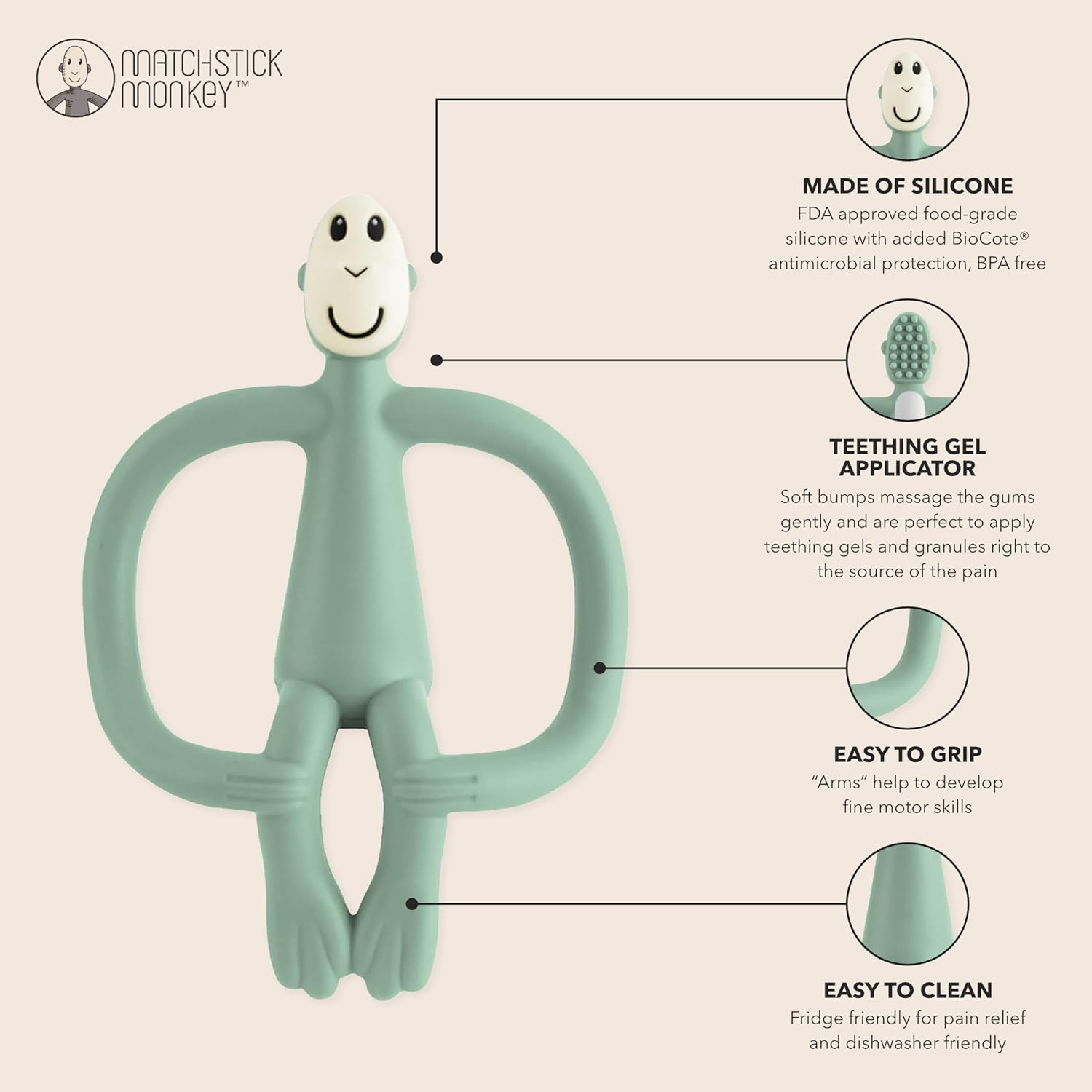 Matchstick Monkey Original Teething Toy by Matchstick Monkey - Learning Bugs UK