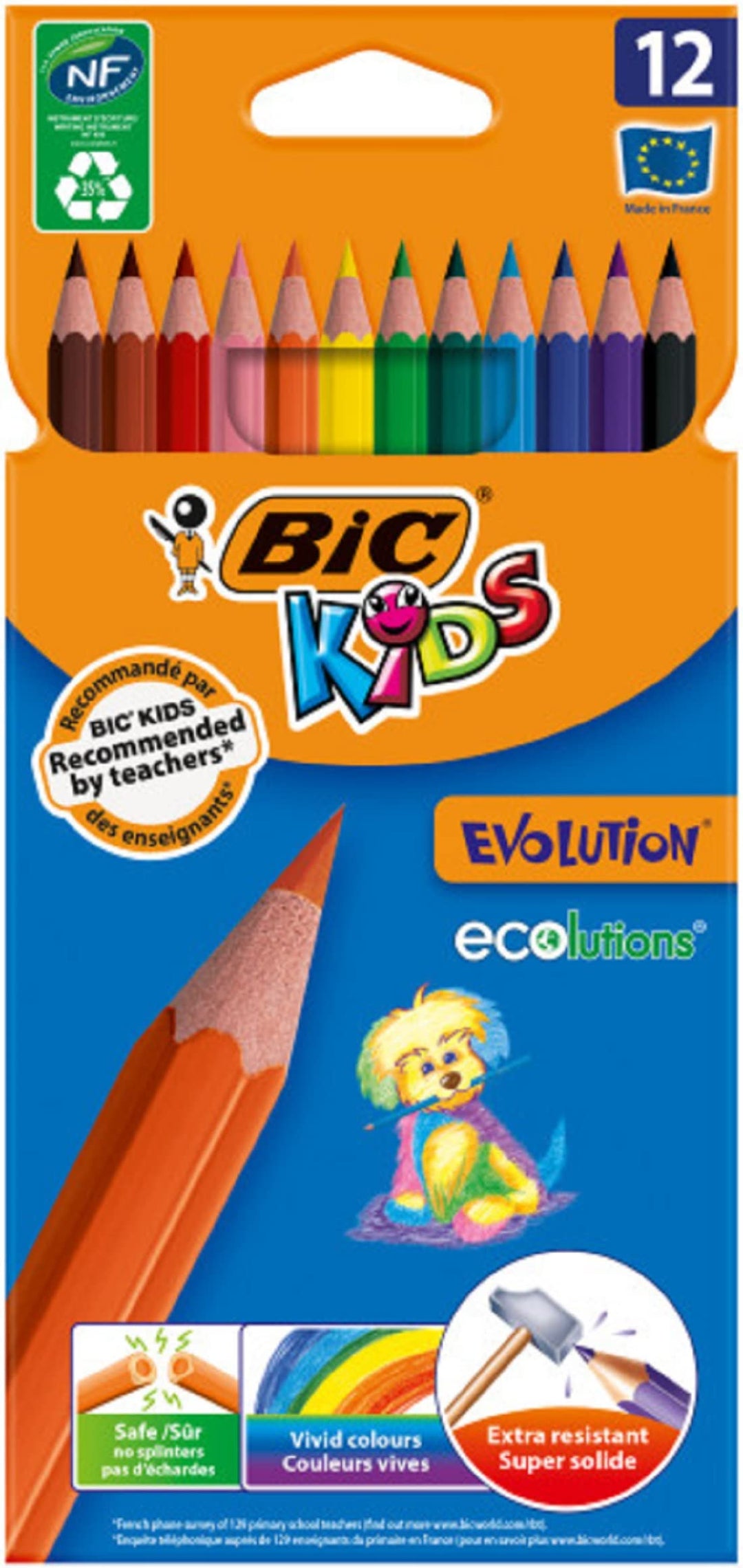 BIC Kids Evolution 12-Pack Colouring Pencils, Extra Durable