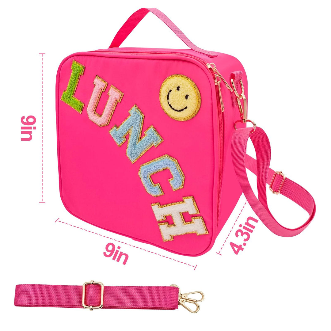 Pink Insulated Lunch Bag with Strap for Girls