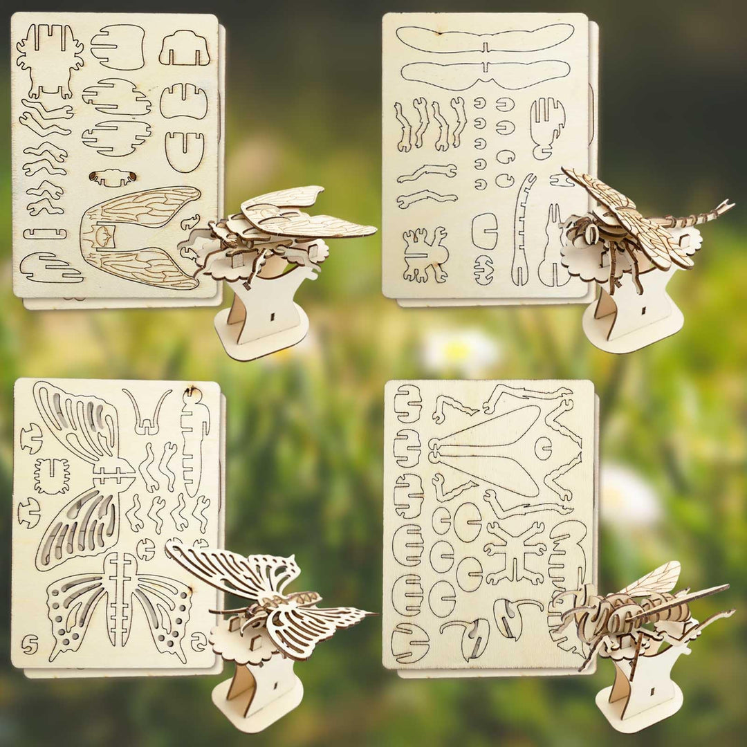 Woodcraft Construction Kits, 4 Pcs 3D Animal Wooden Puzzle Animal Wooden Model Puzzle Kits DIY Model Kits Insects/Beetles 3D Puzzle Jigsaw Wooden Model for Kids Adults (Insects)