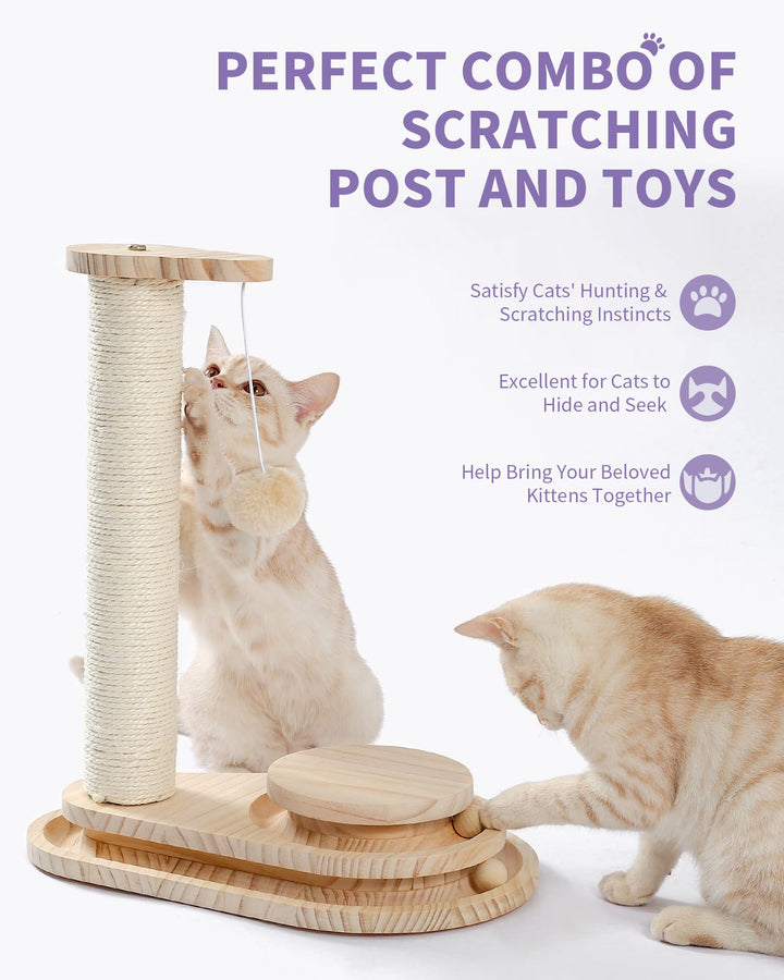 Made4Pets Cat Scratching Post Cat Scratcher Kitten Toys for Indoor Cats Wooden Ball Track Two-Layer Modern Sisal 17.7