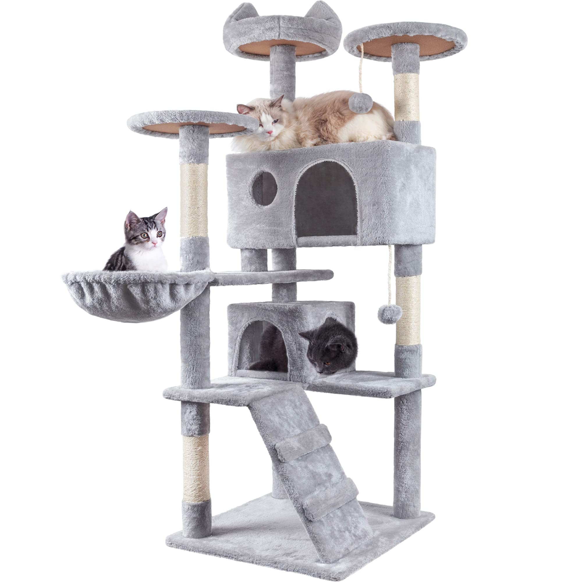 HOMIDEC Cat Tree 151cm Cat Scratching Post Stable Cat Tower for Indoor Cat Activity Centre Cat Climbing Tree with 2 Cat Houses