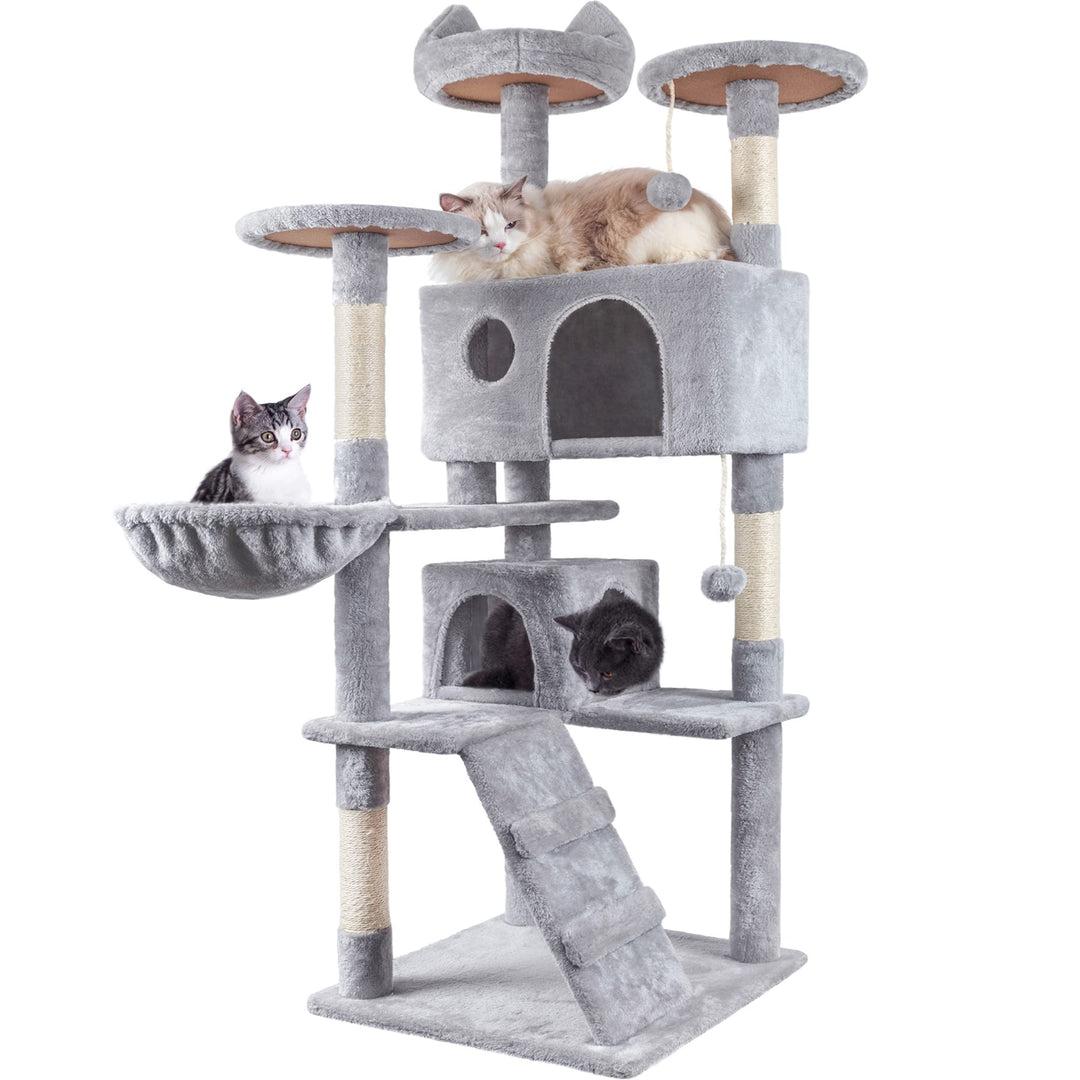 HOMIDEC Cat Tree, 151cm Cat Scratching Post Stable Cat Tower for Indoor Cat, Activity Centre Cat Climbing Tree with 2 Cat Houses