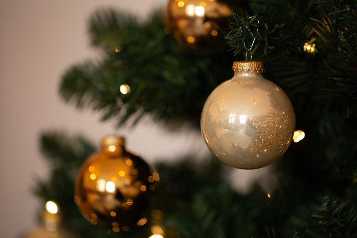 Set of 12 Gold & Ivory Glass Christmas Baubles