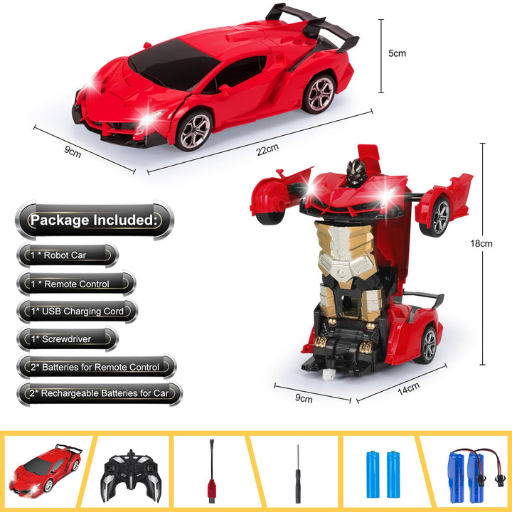 Yellcetoy Transform Toys Remote Control Car, RC Robot Car with Hand Gesture Sening LED Light Music & Sound Effect, 2.4Ghz Transforming Car with Batteries, Gifts for Kids Boys Age 3-10 Red