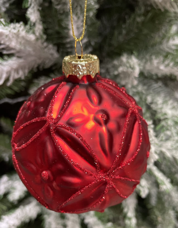 Set of 12 Luxury Red Glass Christmas Baubles