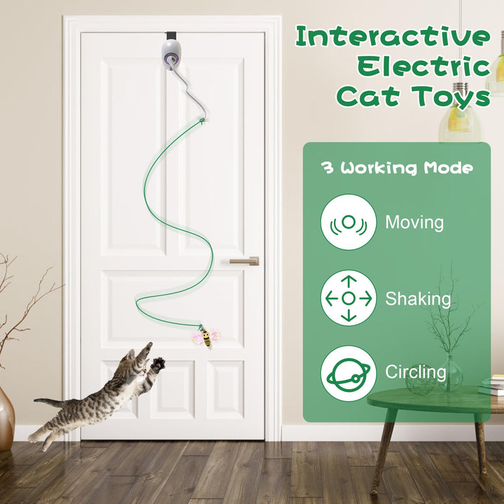 IOKHEIRA Interactive Cat Feather Toys for Indoor Cats Automatic Teaser Rope Cat Toy Hanging Electric Cat Toys