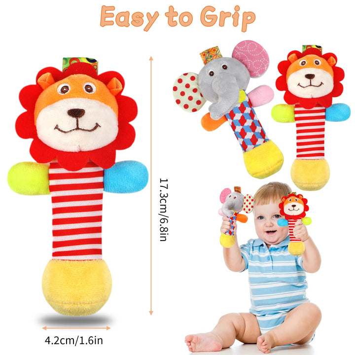 Soft Baby Rattles, 2 Pack Plush Animal Rattle Toys