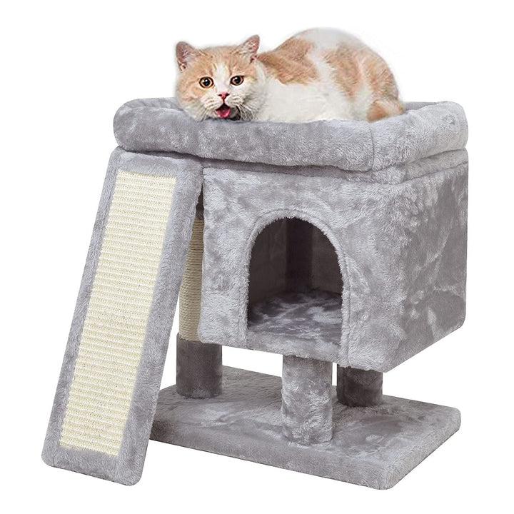 SYANDLVY Small Cat Tree for Indoor Cats, Modern Cat Activity Tower with Plush Perch, Kittens Condo with Scratching Post and Board