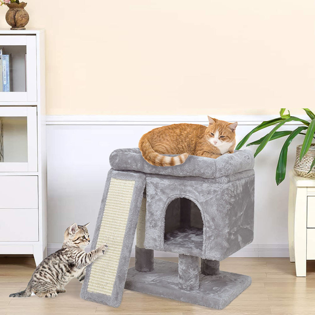 SYANDLVY Small Cat Tree for Indoor Cats, Modern Cat Activity Tower with Plush Perch, Kittens Condo with Scratching Post and Board