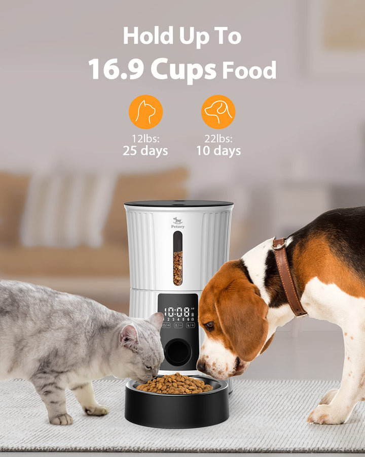 Petory Timed Automatic Cat Feeders - 4L Programable Dry Food Dispenser for Cats and Small Medium Dogs