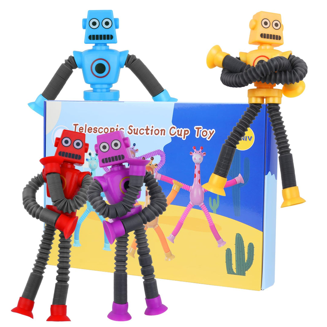 Ainiv Telescopic Suction Cup Robot Toy, 4 Pieces Novel Kids Suction Cup Toys, Funny Fidget Toys, Pop Tubes Sensory Toys for Kids