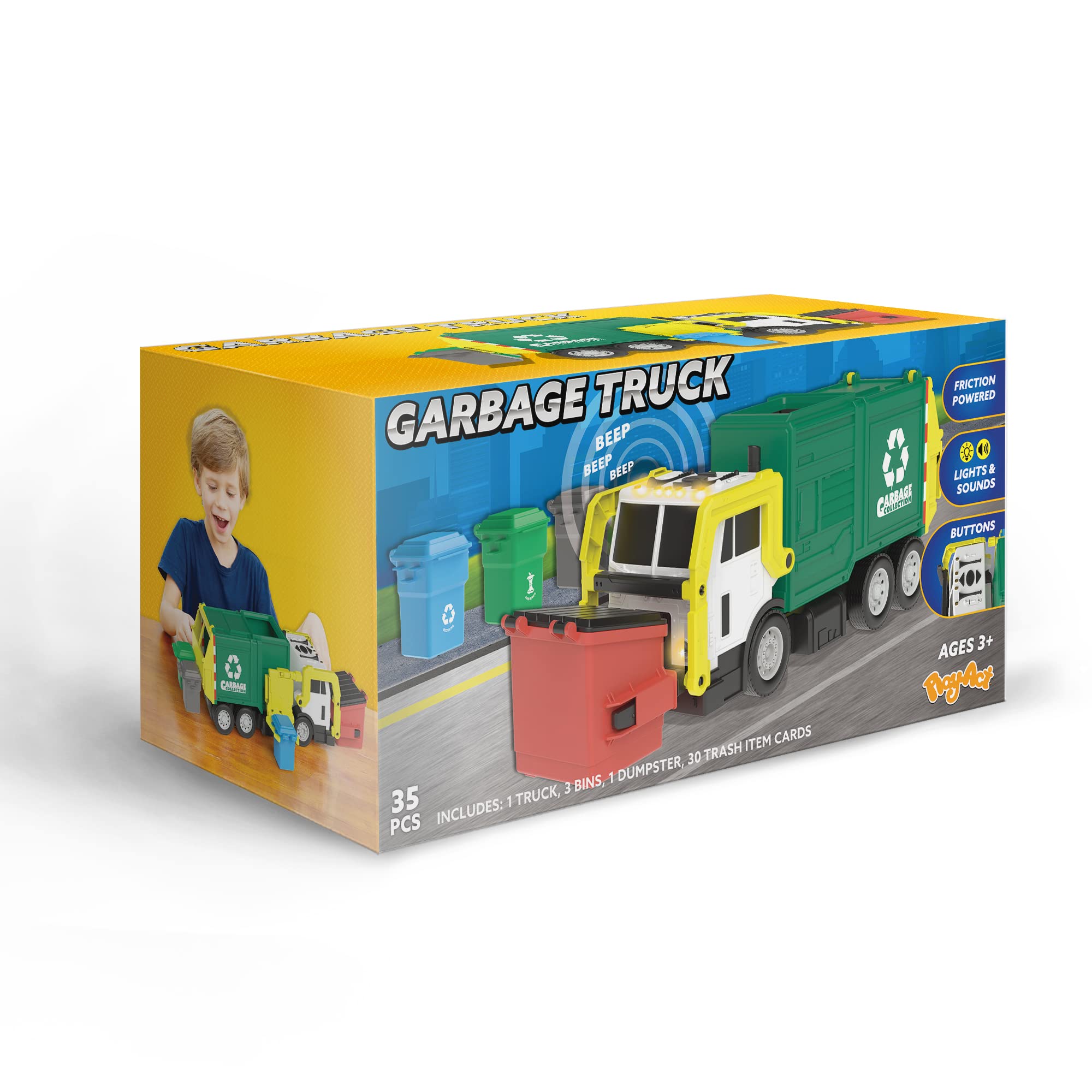 JOYIN Garbage Truck Toys for 3 4 5 6 7 Years Old Boys Bin Lorry Toy Rubbish Truck Toy