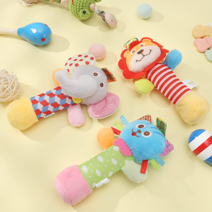 Baby Soft Rattles, 3 Pack Plush Animal Rattle Toys