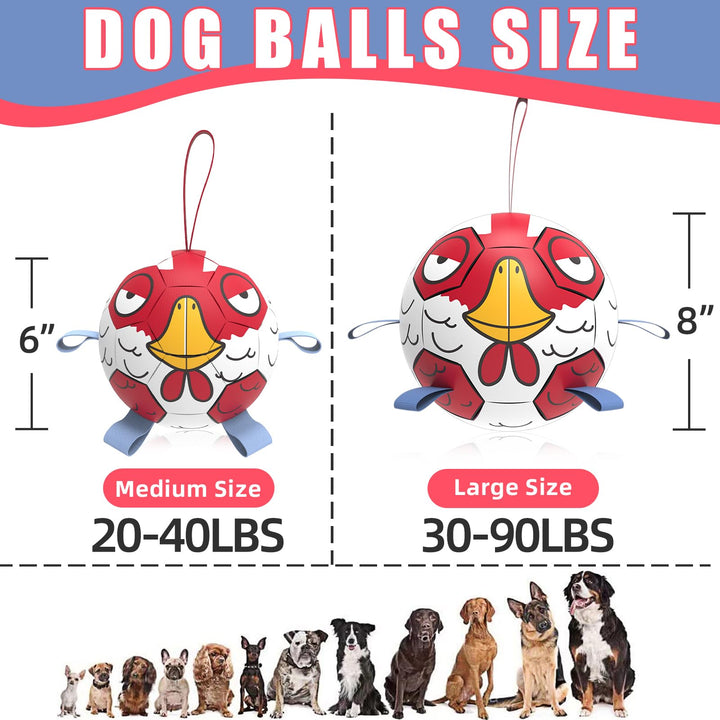 QDAN Dog Toys Soccer Ball with Straps,Outdoor Interactive Dog Toys for Tug of War, Puppy Birthday Gifts Toys, Dog Water Toy, Durable Dog Balls for Small and Medium Dog（6 Inch）-Chicken