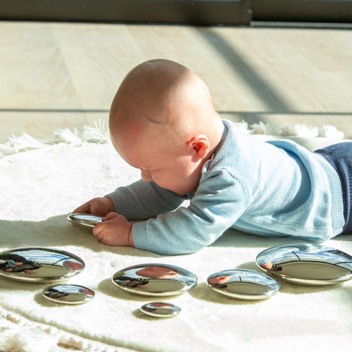 Sensory Steel Silver Buttons – Baby Toys & Activity Equipment for children, available at Learning Bugs UK