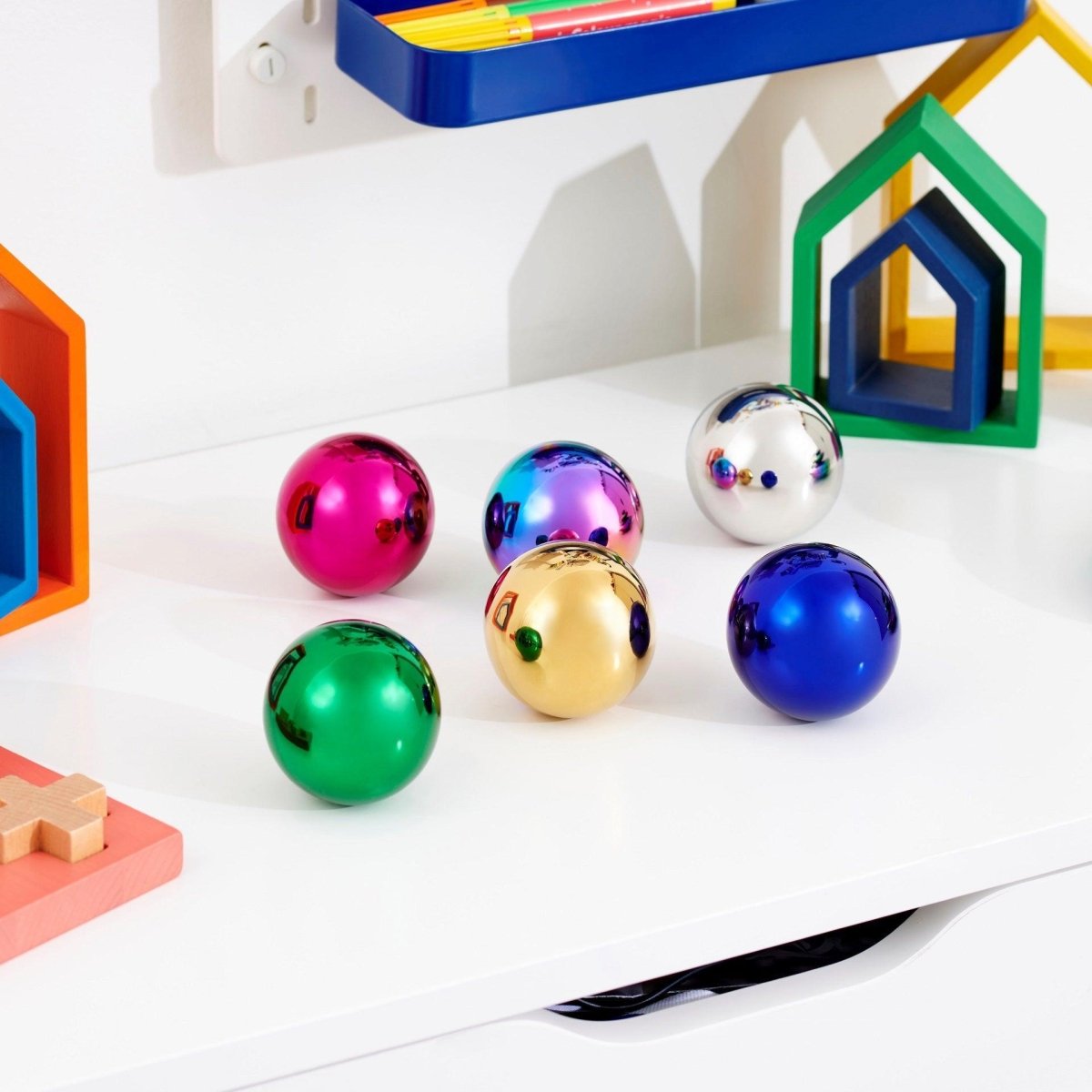 Sensory Steel Colour Mystery Balls – Baby Toys & Activity Equipment for children, available at Learning Bugs UK