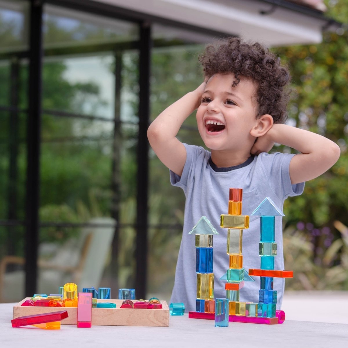 Gem Building Shapes Mirror Tray – for children, available at Learning Bugs UK