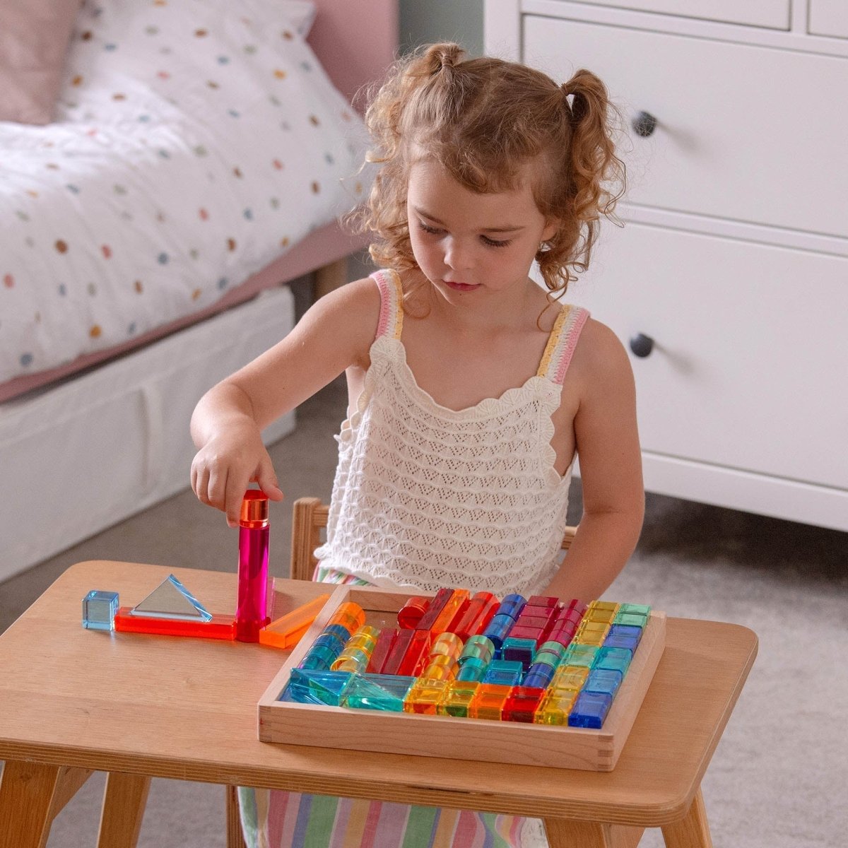 Gem Building Shapes Mirror Tray – for children, available at Learning Bugs UK