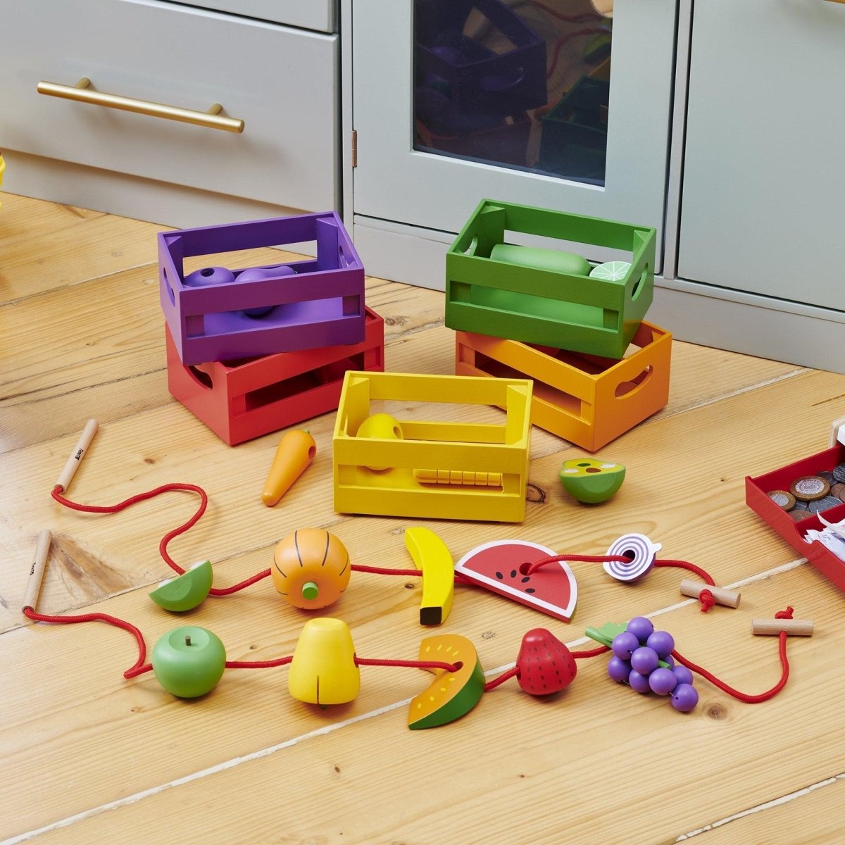 Wooden Sorting Fruit & Vegetable Crates – Small World Play - Accessories for children, available at Learning Bugs UK