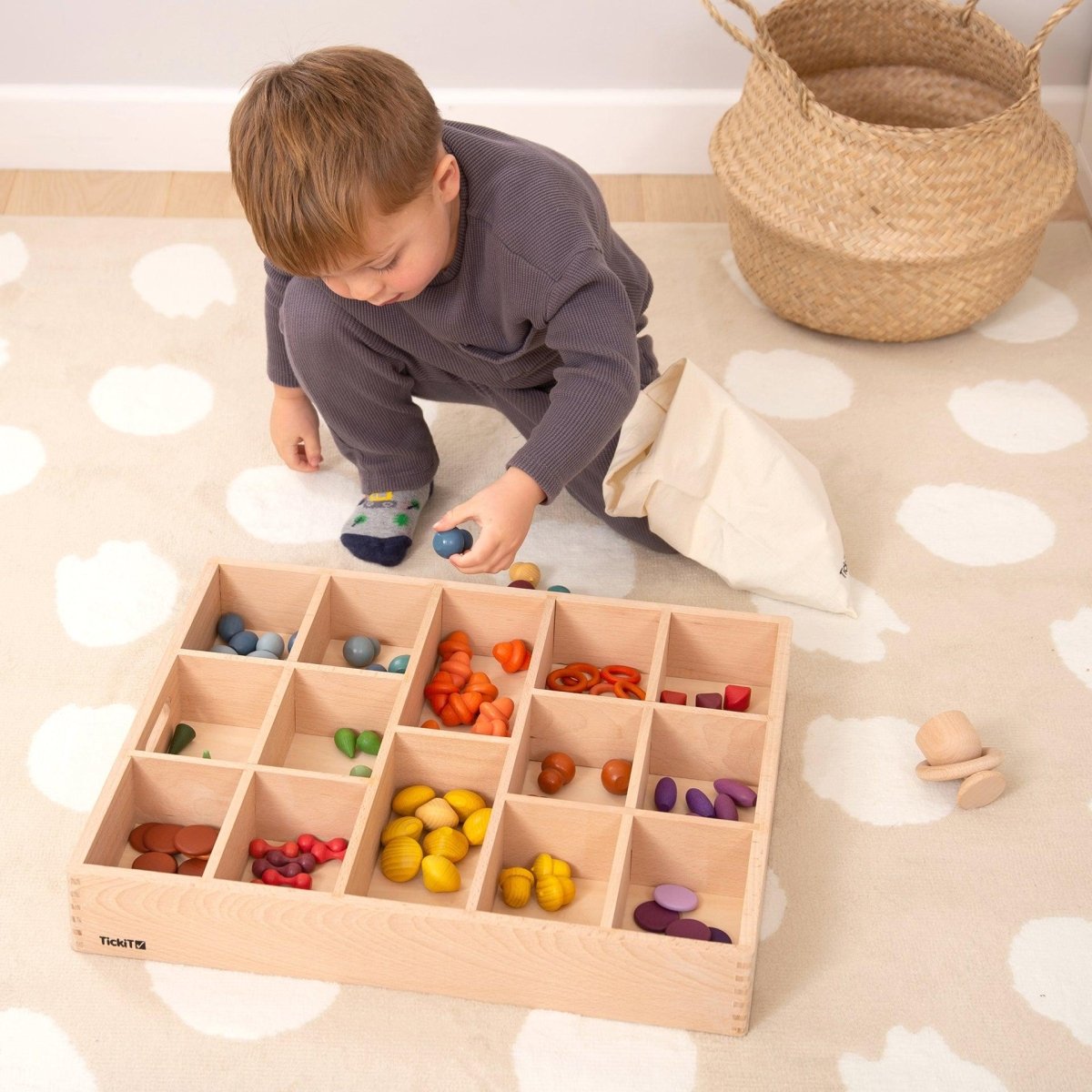 Wooden Sorting Tray - 14 way – Baby Toys & Activity Equipment for children, available at Learning Bugs UK