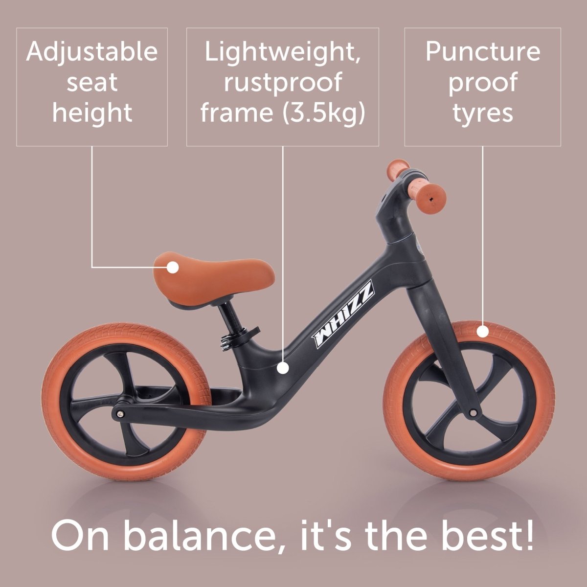 Whizz Balance Bike - Black – Baby Toys & Activity Equipment for children, available at Learning Bugs UK