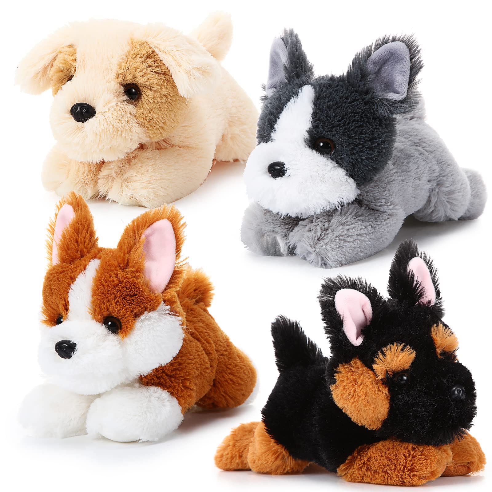 4 Pack 8 Inch Dog Plush Stuffed Animal Soft Fluffy Puppy Pillow Set Do Learningbugs