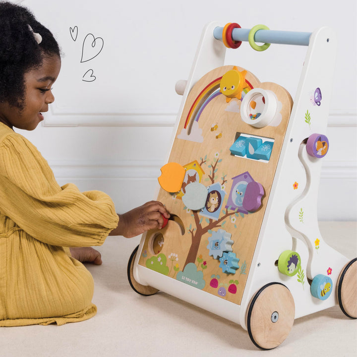 Multi-Sensory Wooden Activity Walker For Toddlers And Babies