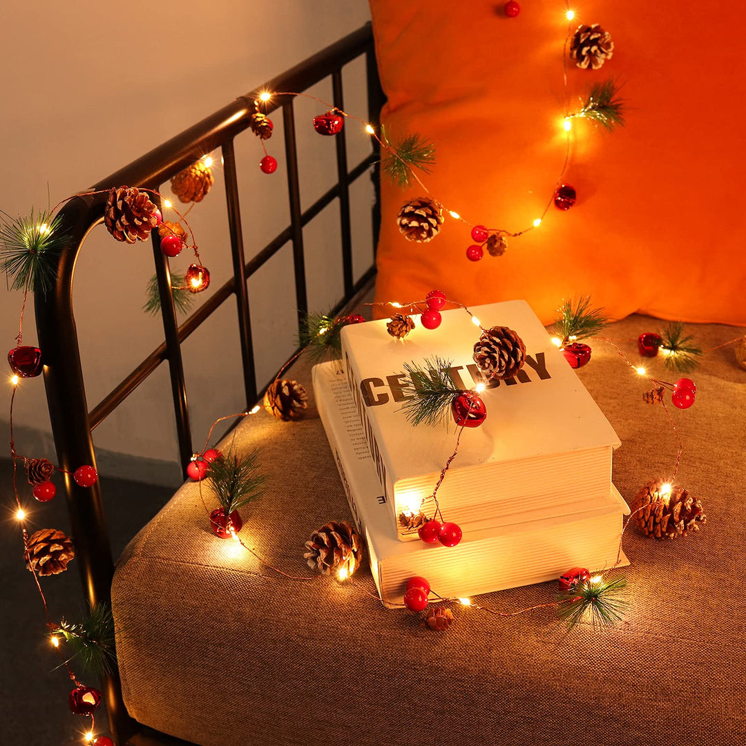 Pinecone Red Berry LED Christmas String Lights