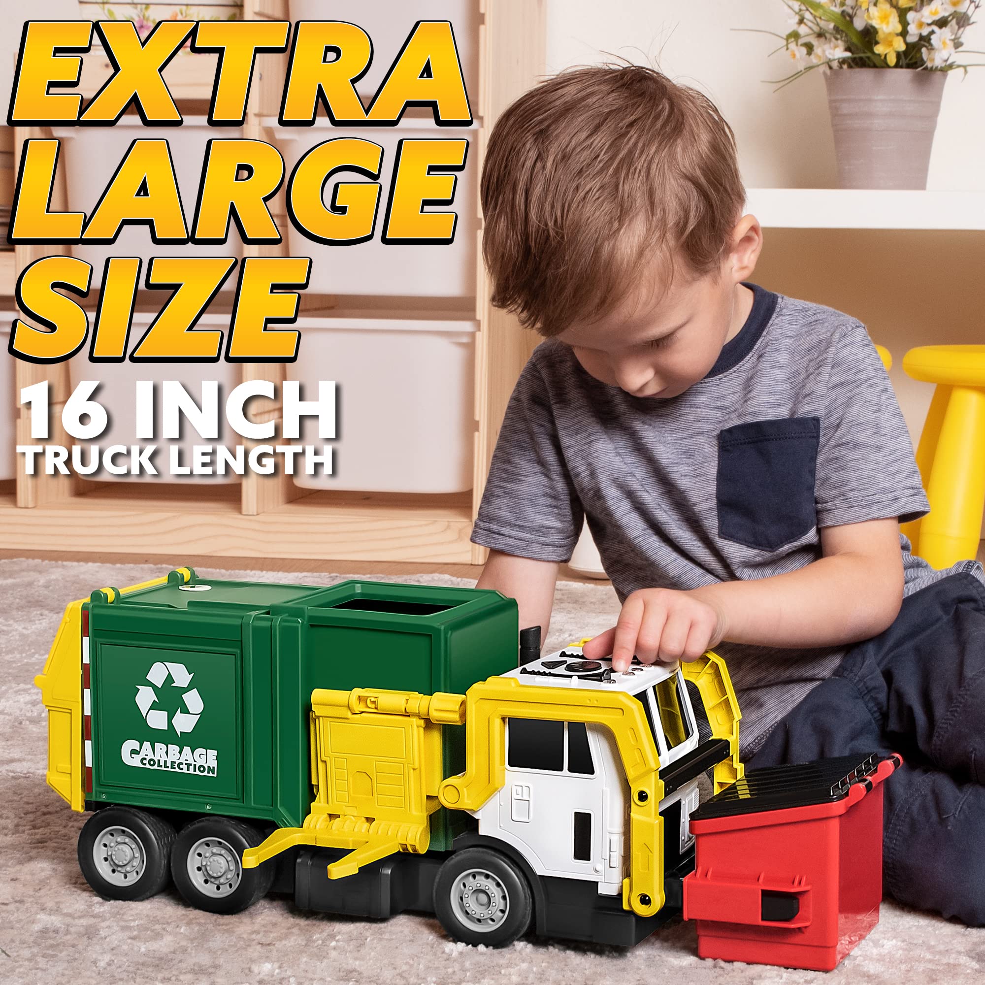 JOYIN Garbage Truck Toys for 3 4 5 6 7 Years Old Boys Bin Lorry Toy Rubbish Truck Toy