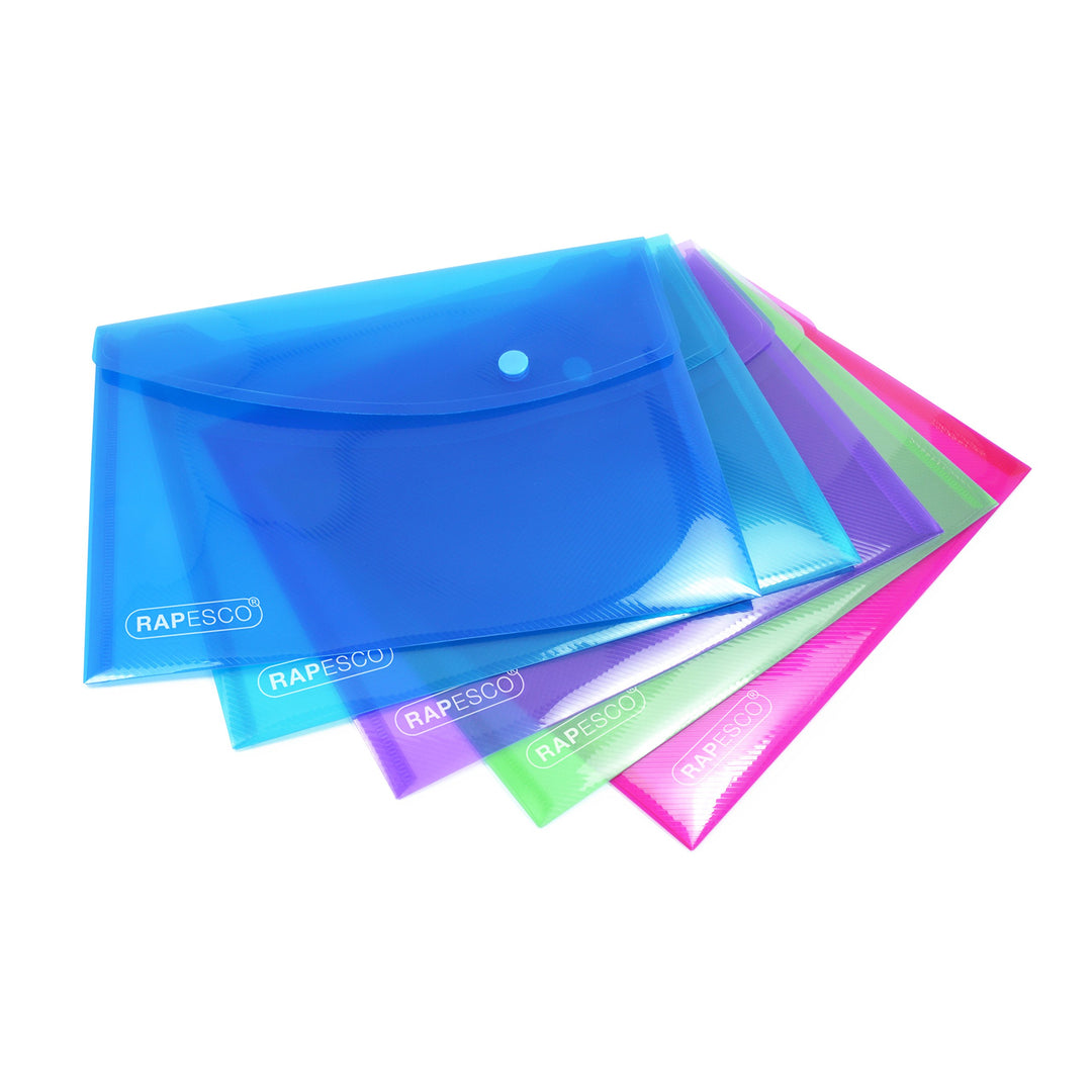 0689 Popper Wallets, A5, Assorted Transparent Colours, Pack of 5