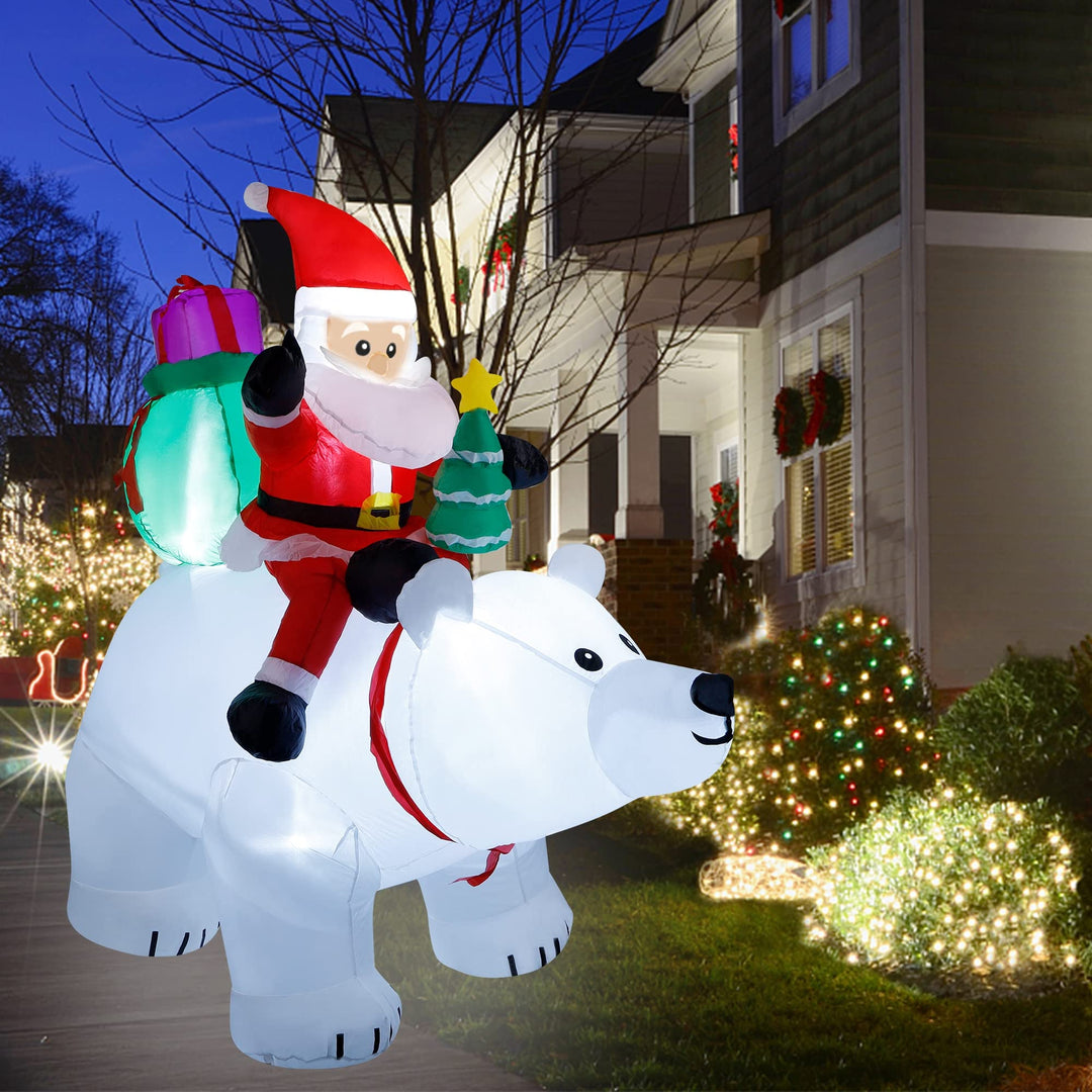 Inflatable 6 Ft Santa with Polar Bear & Tree