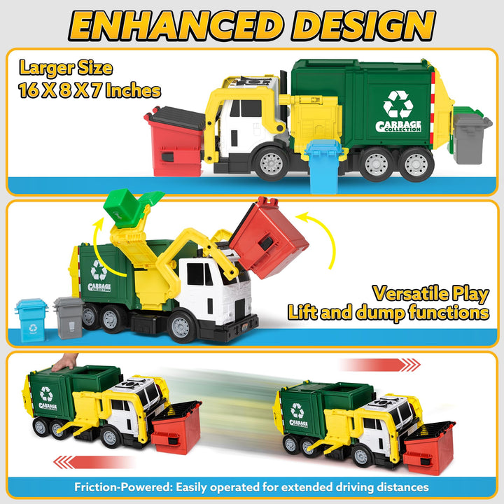 JOYIN Garbage Truck Toys for 3 4 5 6 7 Years Old Boys, Bin Lorry Toy, Rubbish Truck Toy