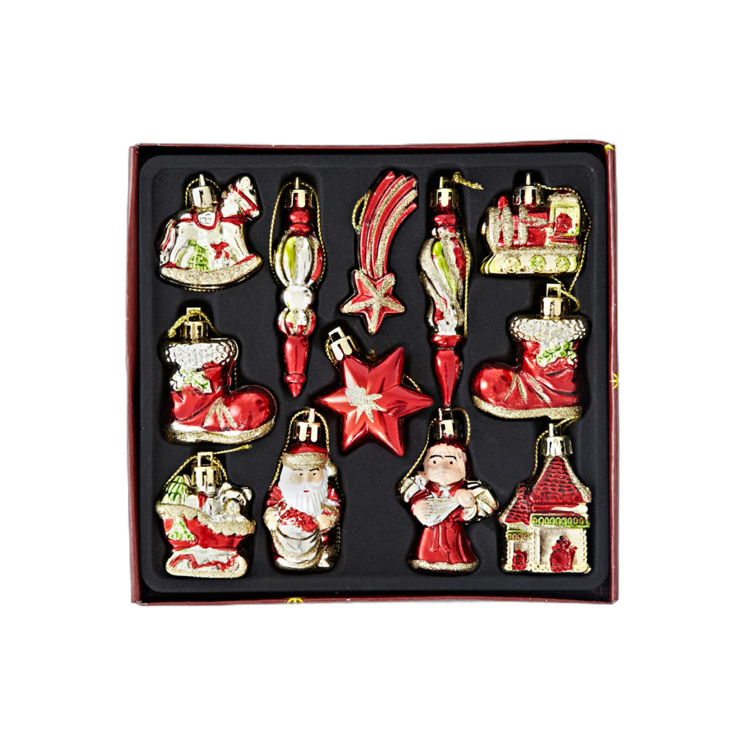 12 Red & Gold Traditional Christmas Tree Ornaments