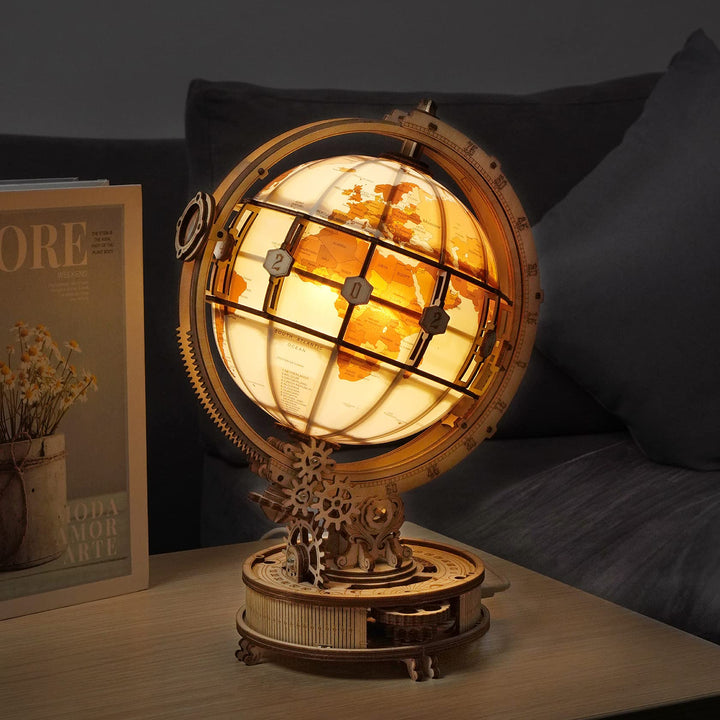 ROKR 3D Wooden Puzzles Luminous Globe 3D Wooden Model Kits to Build for Adults