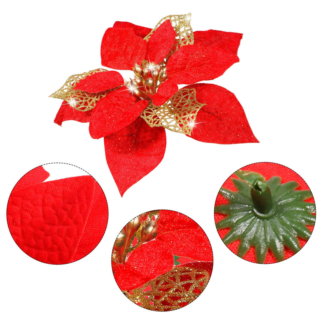 24 Red Glitter Poinsettia Christmas Ornaments