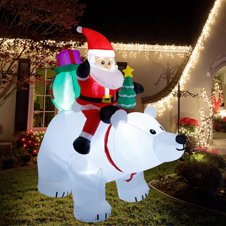 Inflatable 6 Ft Santa with Polar Bear & Tree