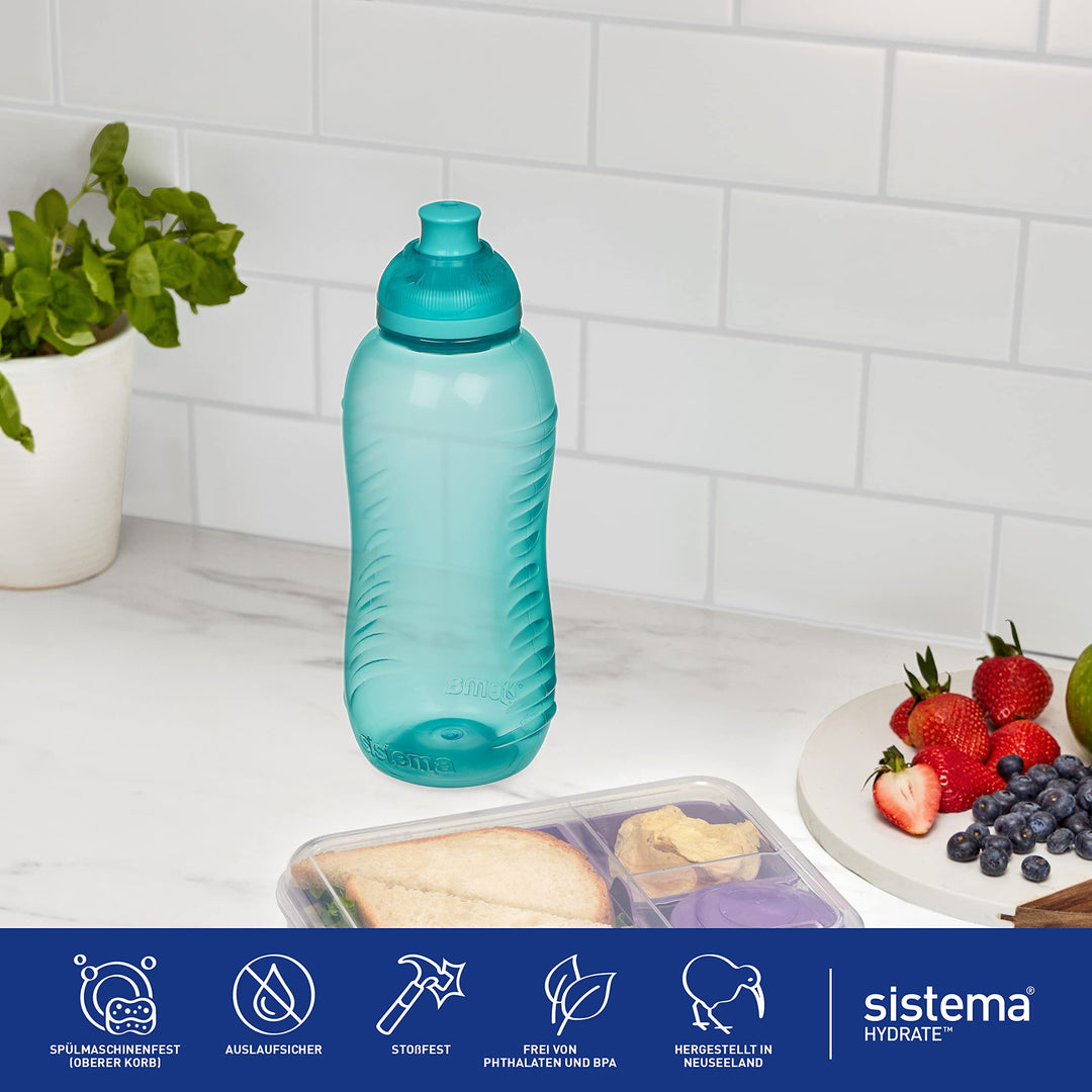 Sistema Twist 'n' Sip Squeeze Kids Water Bottle For School | Leakproof Plastic Water Bottle | 330 ml | BPA-Free | Assorted Colours