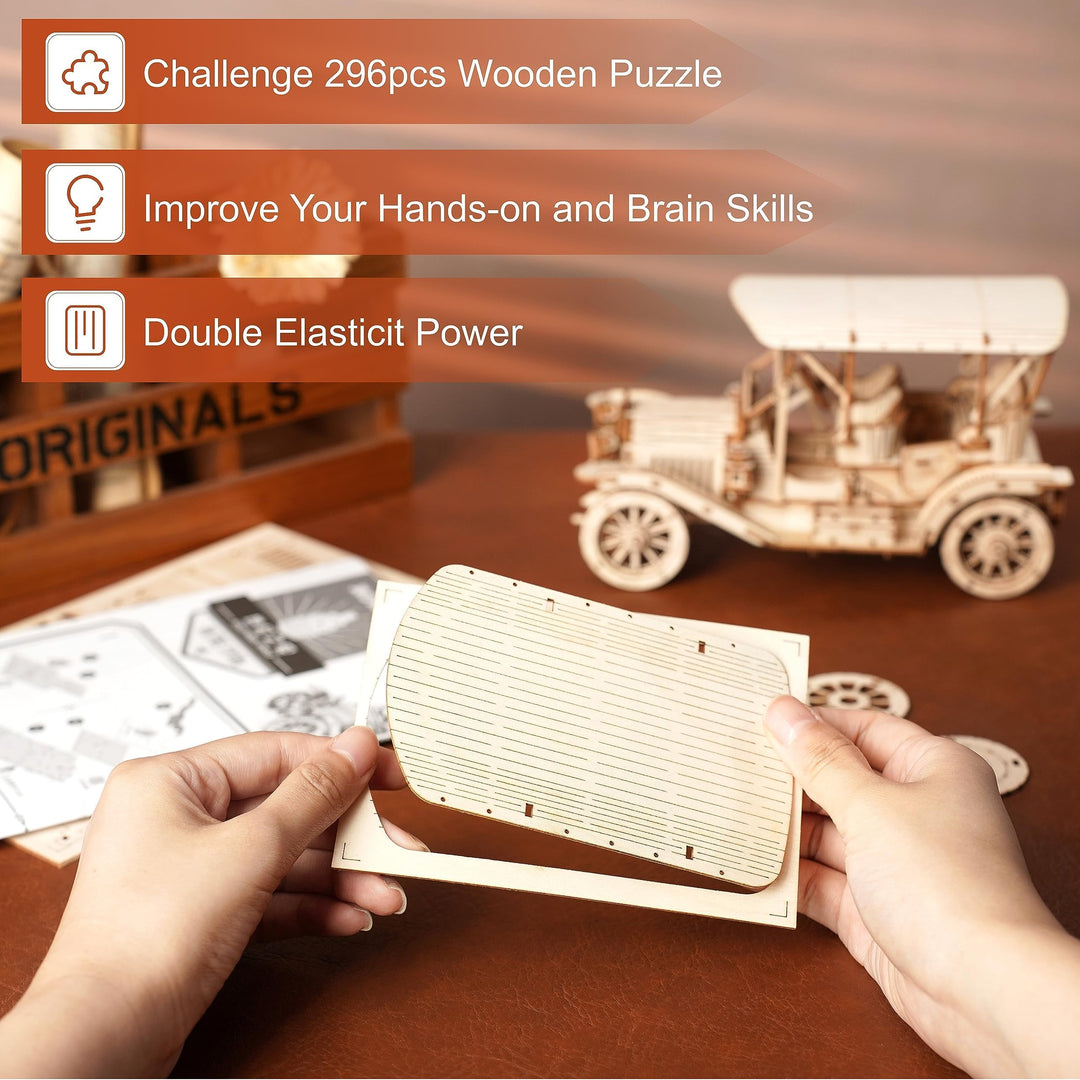 ROWOOD 3D Wooden Puzzle Vintage Car, Wooden Model Kits for Adults to Build