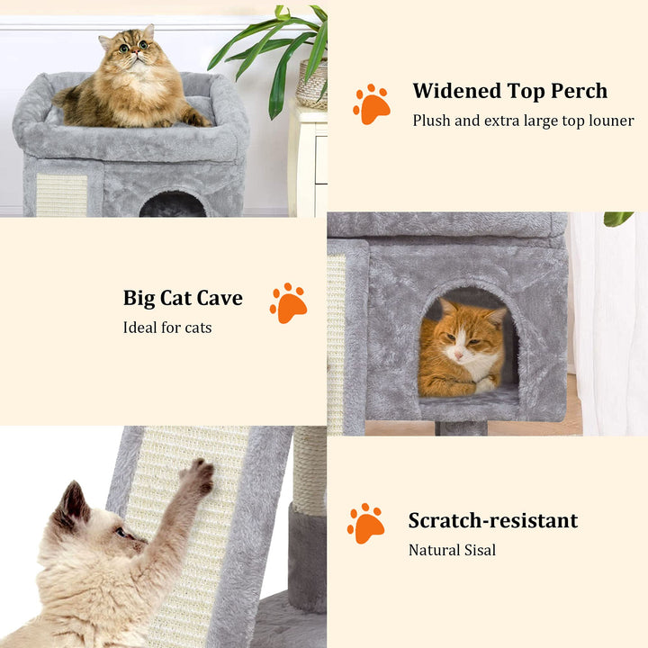 SYANDLVY Small Cat Tree for Indoor Cats, Modern Cat Activity Tower with Plush Perch, Kittens Condo with Scratching Post and Board