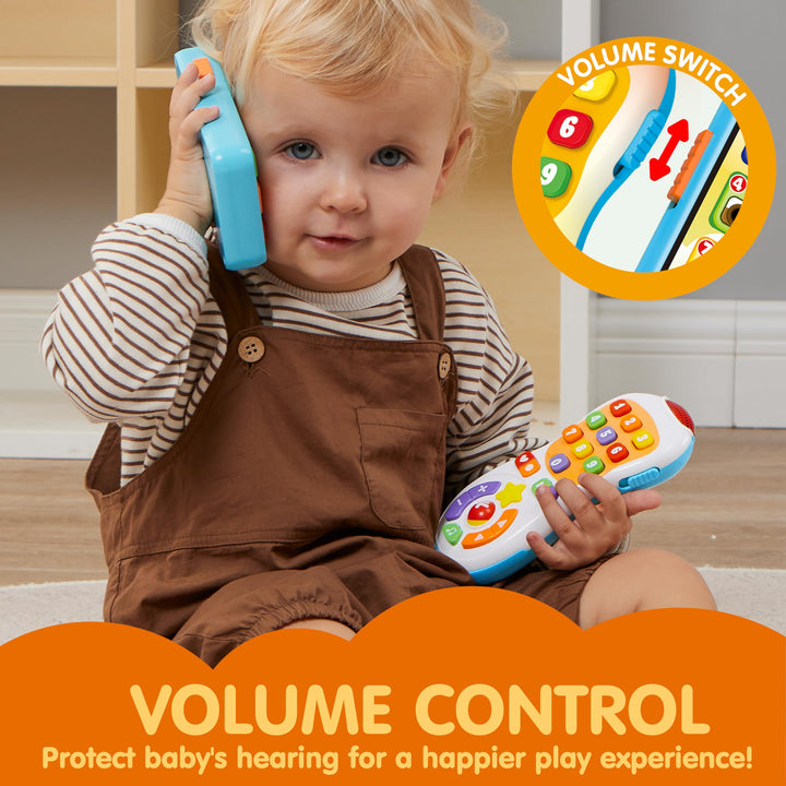 JOYIN Upgraded Toy Phone and Remote Control Set, 90+ Music and Learning Phrases, Baby Toys 6-12 Months