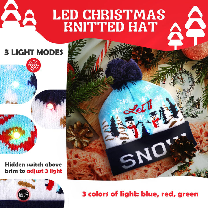 2Pcs LED Christmas Beanie Hat