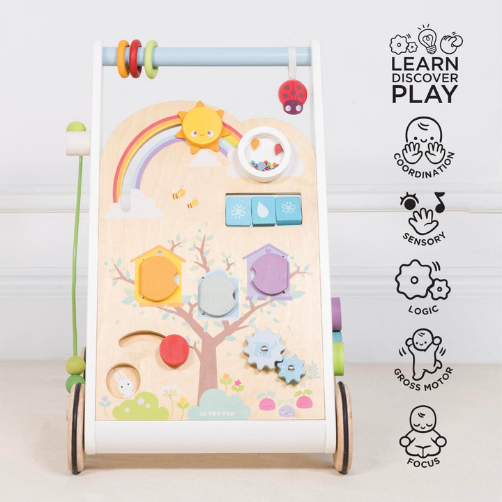 Multi-Sensory Wooden Activity Walker For Toddlers And Babies