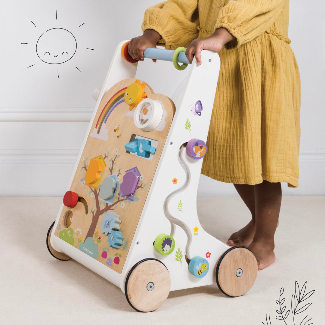 Multi-Sensory Wooden Activity Walker For Toddlers And Babies